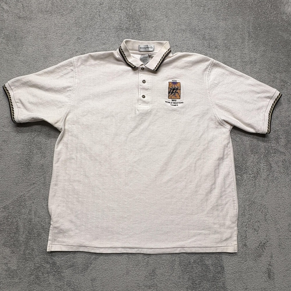 Vintage Munsingwear Polo Shirt Mens XL White World Masters Games Golf 90s Cotton